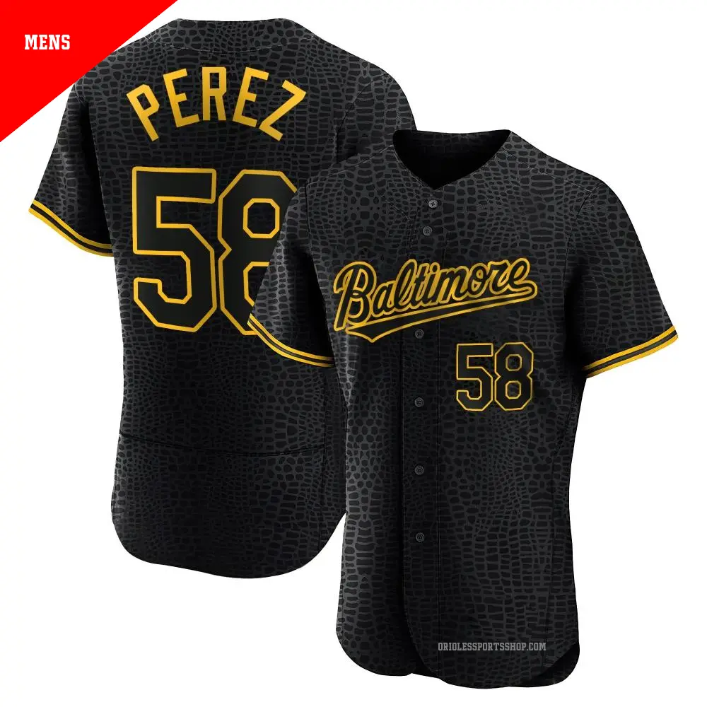 Men's ＃58 Cionel Perez Baltimore Orioles Black Authentic Snake Skin City Jersey