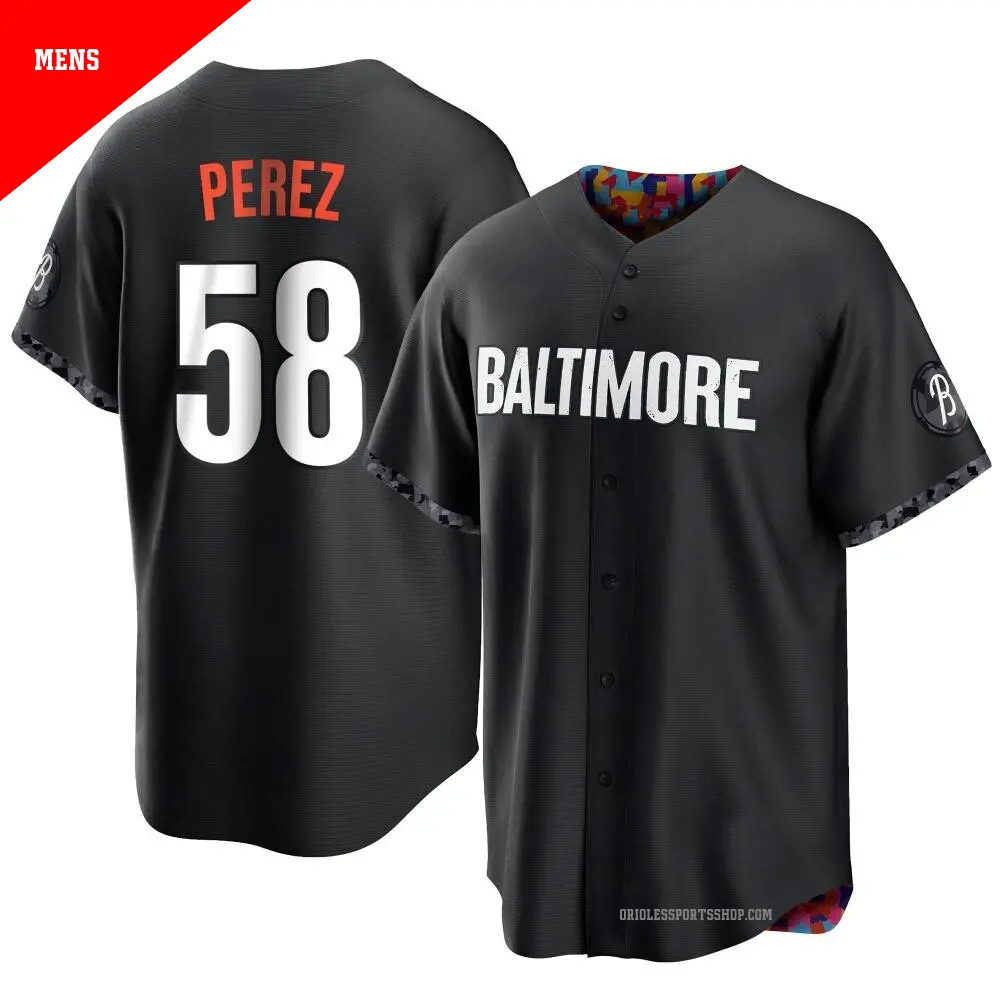 Men's ＃58 Cionel Perez Baltimore Orioles Black Replica 2023 City Connect Jersey