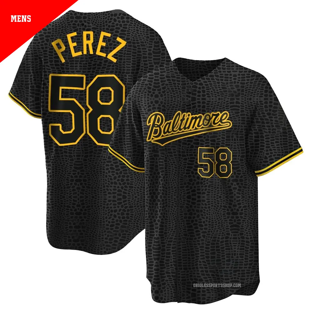 Men's ＃58 Cionel Perez Baltimore Orioles Black Replica Snake Skin City Jersey