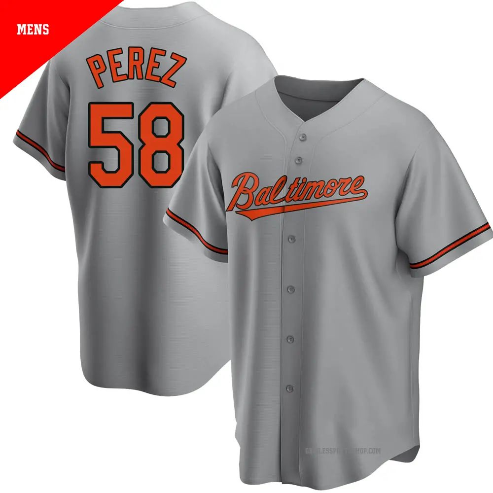 Men's ＃58 Cionel Perez Baltimore Orioles Gray Replica Road Jersey