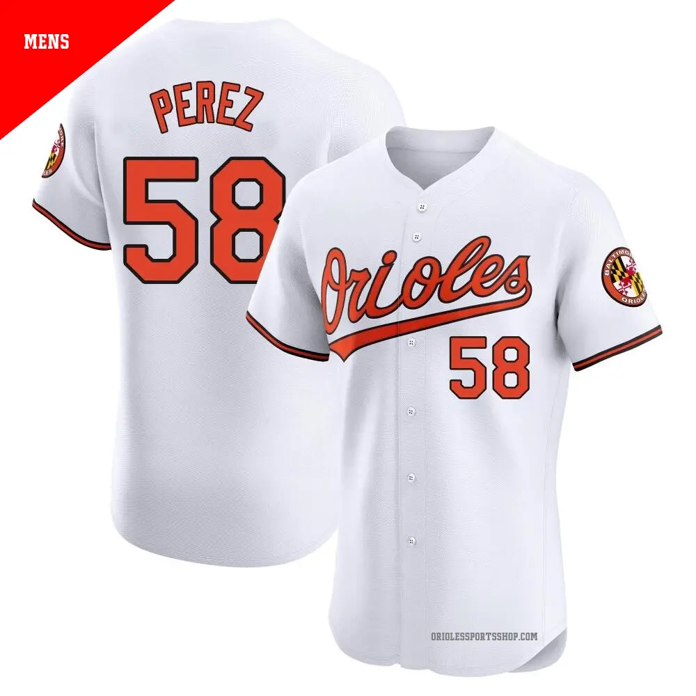 Men's ＃58 Cionel Perez Baltimore Orioles White Elite Home Jersey