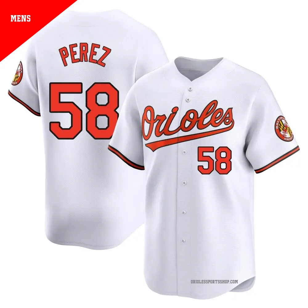 Men's ＃58 Cionel Perez Baltimore Orioles White Limited Home Jersey
