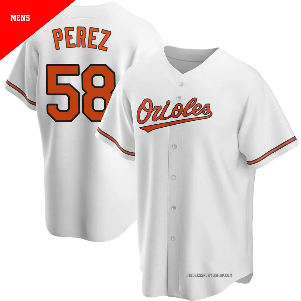 Men's ＃58 Cionel Perez Baltimore Orioles White Replica Home Jersey