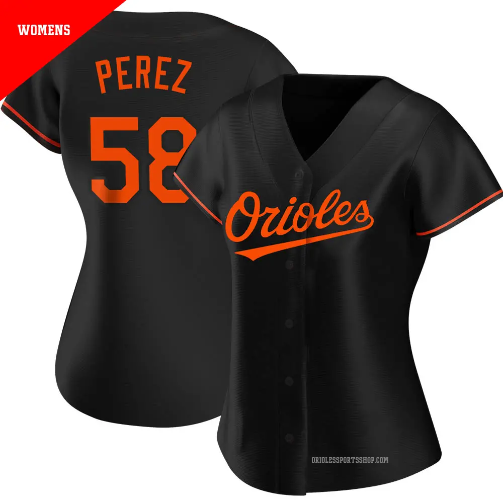 Women's ＃58 Cionel Perez Baltimore Orioles Black Authentic Alternate Jersey