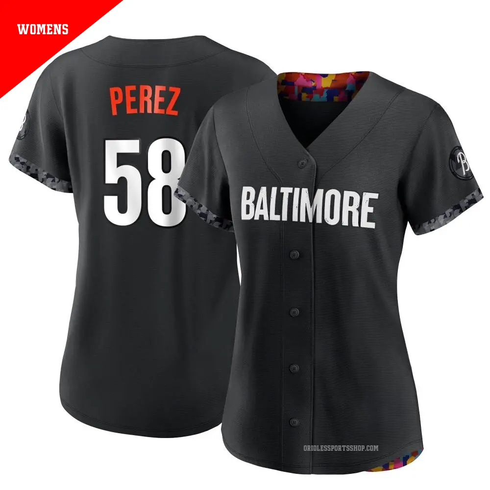 Women's ＃58 Cionel Perez Baltimore Orioles Black Replica 2023 City Connect Jersey