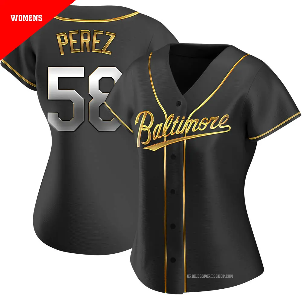 Women's ＃58 Cionel Perez Baltimore Orioles Gold Replica Black en Alternate Jersey