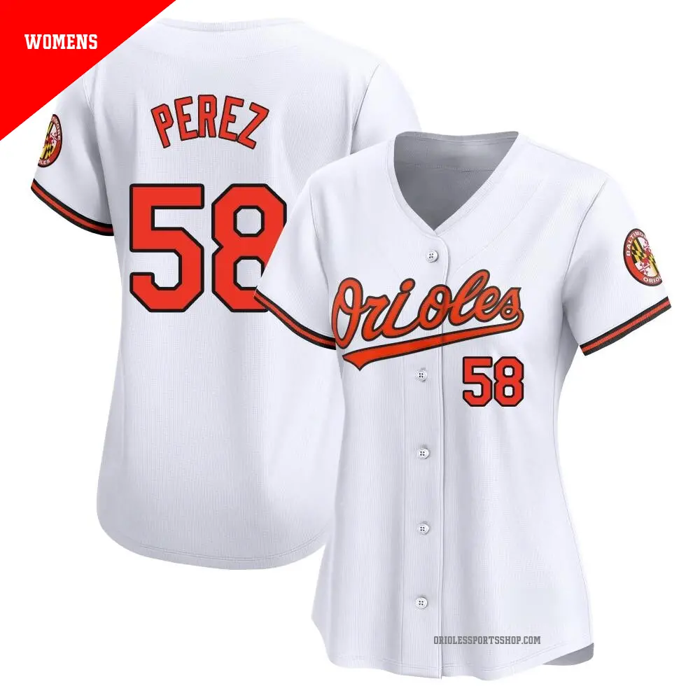 Women's ＃58 Cionel Perez Baltimore Orioles White Limited Home Jersey