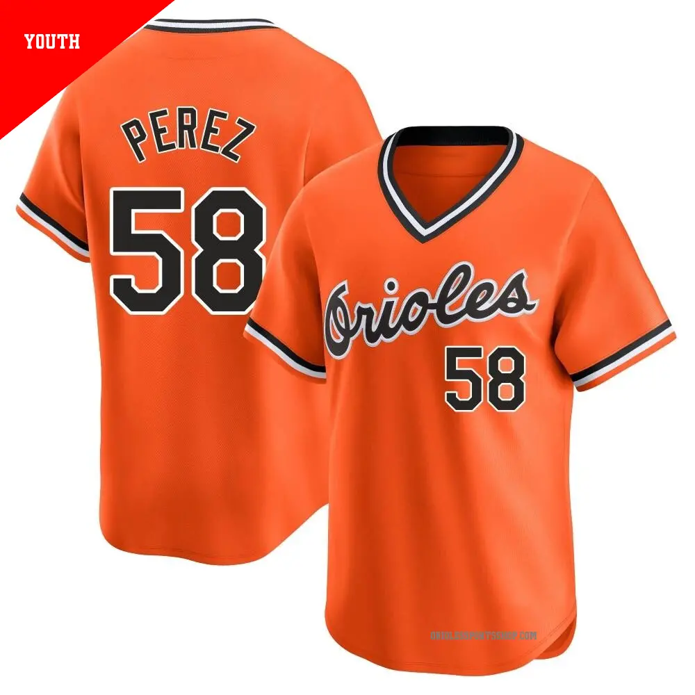 Youth ＃58 Cionel Perez Baltimore Orioles Orange Limited Cooperstown Collection Jersey