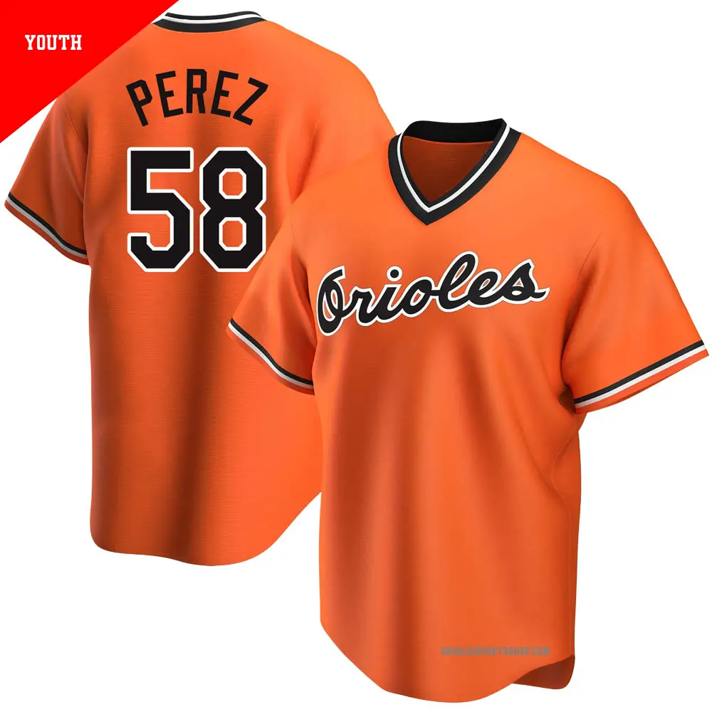Youth ＃58 Cionel Perez Baltimore Orioles Orange Replica Alternate Cooperstown Collection Jersey